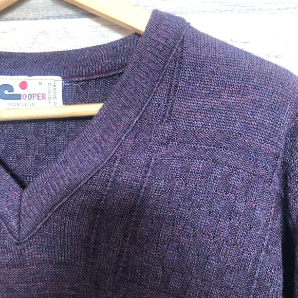 Vintage Grandpa  Textured Pullover V-Neck Wool Blend  Knit Sweater Medium - Picture 2 of 8